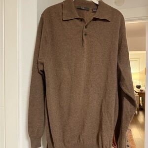 Classic Brown Polo Sweater 100% Cashmere